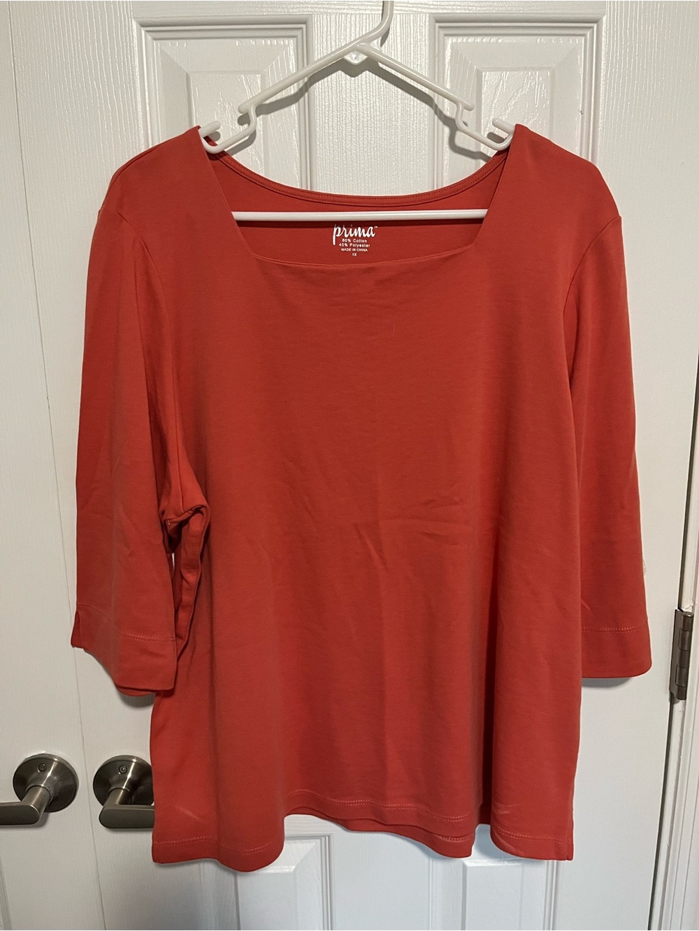 Norm Thompson Coral Scoop-Neck Three-Quarter Sleeve Tee